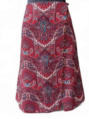 Boho Glam Dark Academia Deep Red Paisley Midi Skirt